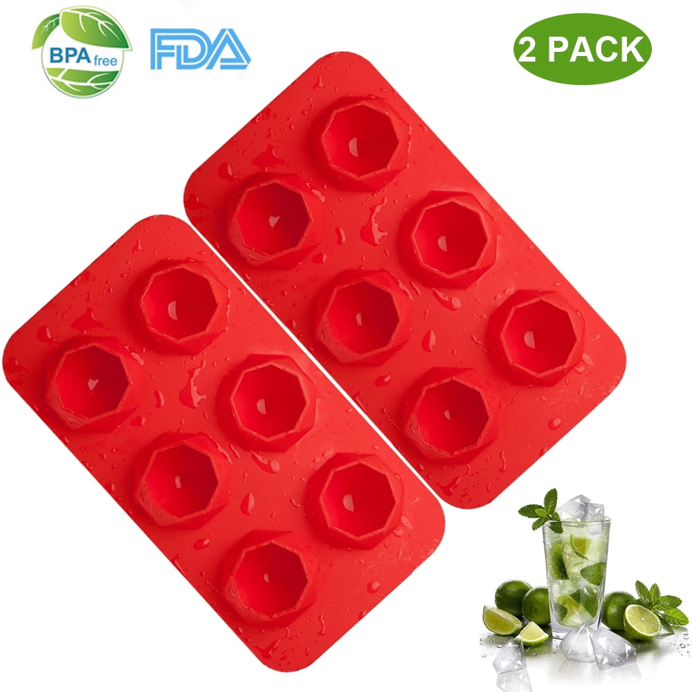 Silicone Ice Cube Molds, Set of 2 DiamondShape Ice Ball Maker & Large