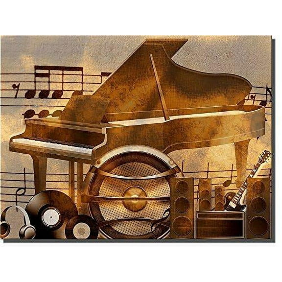 Piano Music Notes, Speakers and Guitar, Wall Picture on Stretched Canvas, Art Ready to Hang!
