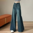 thumbnail image 1 of Women's Solid Color High Waisted Denim Wide Leg Hanging Versatile Straight Leg Pants, 1 of 7