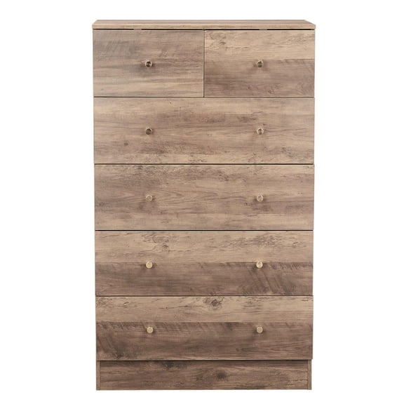 GVN 66x40x111cm 4 2 Drawer Cabinet with Textured Melamine Finish and Matte Gold Handles for Bedroom, Living Room Storage, Gray