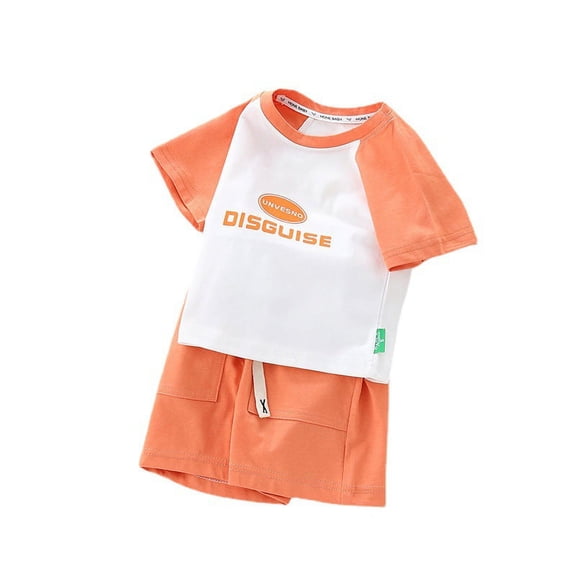 Boys' Summer New Letter Round Neck Short Sleeve Set Summer Men's Treasure Casual Fashion Shorts Two Piece Set