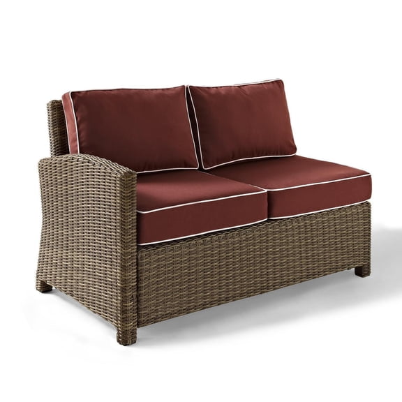 Outdoor Sectional Loveseat - Weathered Brown Frame, Sangria Cushions
