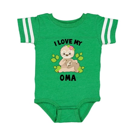 

Inktastic Cute Sloth I Love My Oma with Green Leaves Gift Baby Boy or Baby Girl Bodysuit