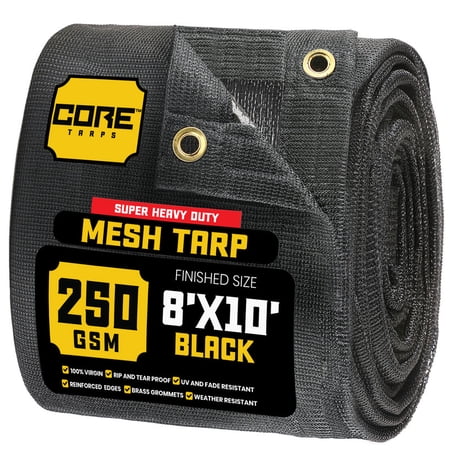 Core Tarps 60% Black Shade Cloth with Grommets - 8 X 10 FT Heavy Duty Mesh Tarp - Sun Shade Cloth for Garden Vegetables Plants Greenhouse Outdoors Backyard Fences Dump Trucks Patio Mesh Shade Tarp