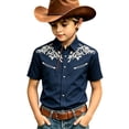 thumbnail image 3 of Glisme Boys Tops 6-7 Years Lapel Shirts Short Sleeve Button Down Cartoon Prints Blouse Adorable Clothes Navy, 3 of 3