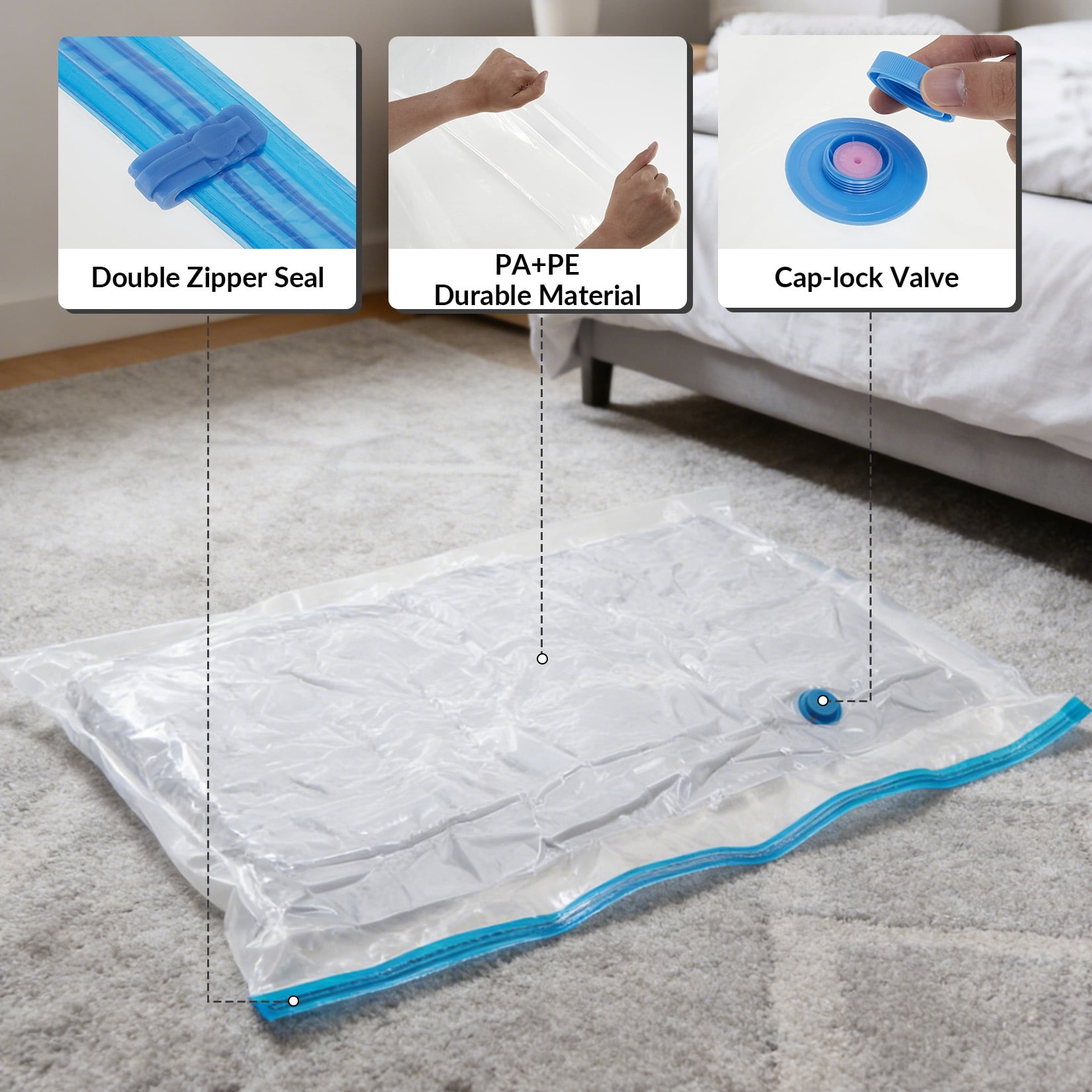 9 Pack Jumbo Vacuum Storage Bags 47 x 39 Inches, Space Saver Compression Bags with Double Layer Protection & Turbo Valve, Heavy Duty Vacuum Seal Bags for Comforters, Bedding, Blankets, Plush Toys