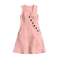 thumbnail image 4 of Women's V-Neck Sleeveless Asymmetrical Button Down Mini Shift Dress with Pockets, 4 of 7
