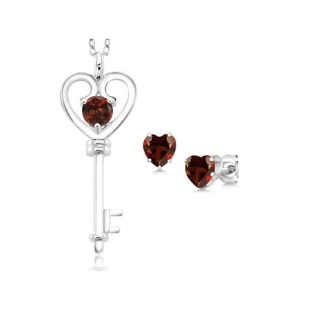 - 1.65 Ct Round Red Garnet 925 Sterling Silver Pendant Earrings Set