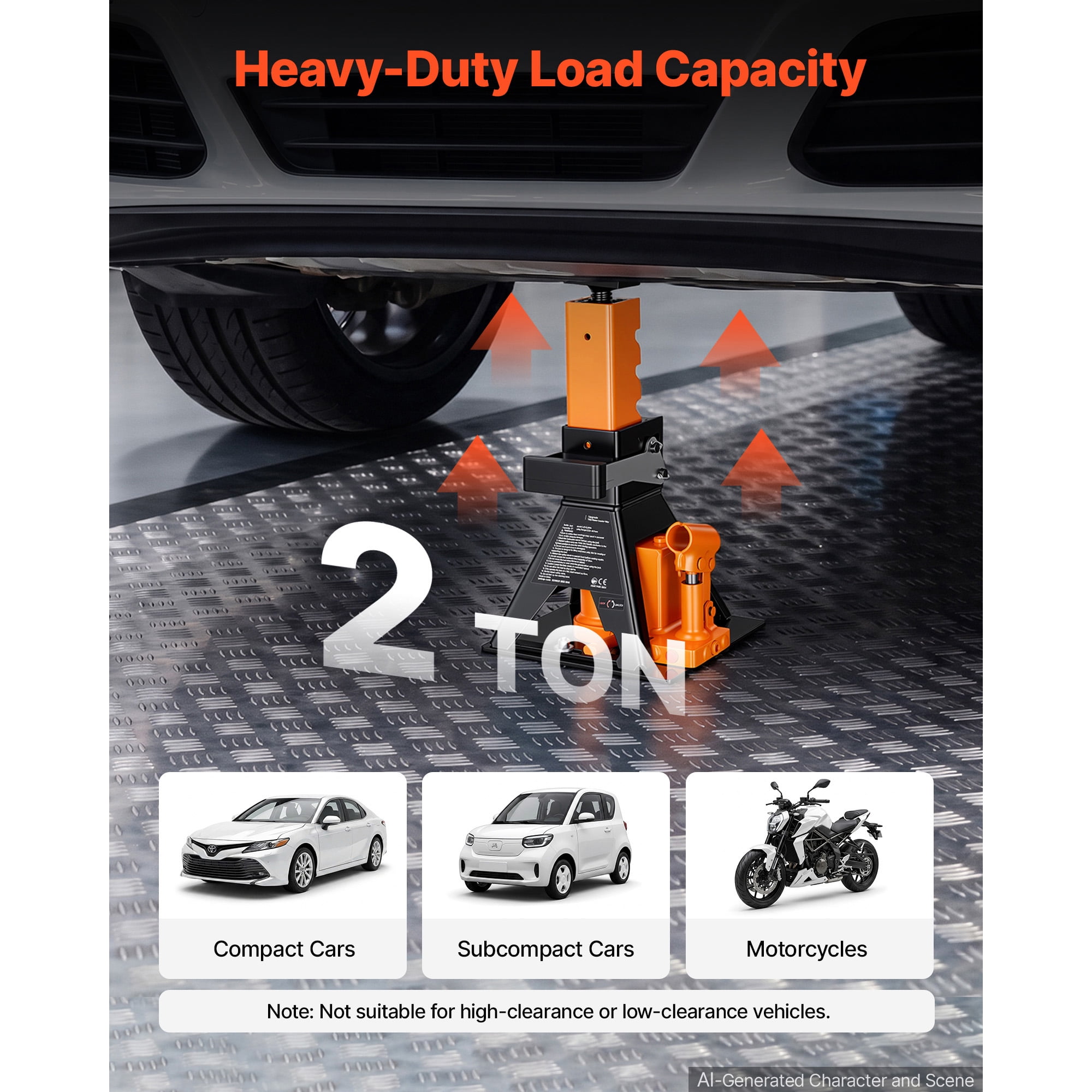 KFFKFF Hydraulic Bottle Jack and Stand Combo,2-Ton Capacity , Suitable for Compact Cars, Subcompact Cars, and Motorcycles, Lifting Range: 8.78"-18.39", Durable Vehicle Support with Stable Base