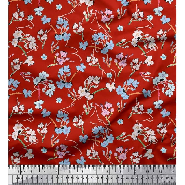 Soimoi Modal Satin Fabric Artistic Floral Printed Craft Fabric by the Yard 42 Inch Wide