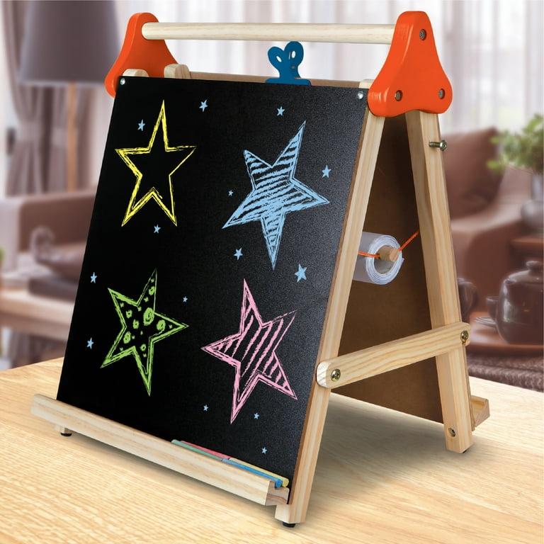 Discovery Kids 3-in-1 Tabletop Dry Erase Chalkboard Painting Art Easel,  Wood Frame