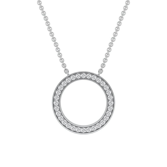 DewberryDiamonds 1/3 cttw Round Cut Lab Grown Diamond Pendant Open Circle Necklace for Women | 18 Inch Chain Necklace with 14K White Gold Plated 925 Silver VS-FG Diamond Pendant (0.32 cttw)