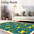 thumbnail image 2 of ODIKA 6'x9' Machine Washable Non-Slip Area Rug, Holiday Patchwork Canine Motif with Ornate Festive Symbols Interlaced High Traffic Rug with Pad, Blue, 634461, 2 of 8