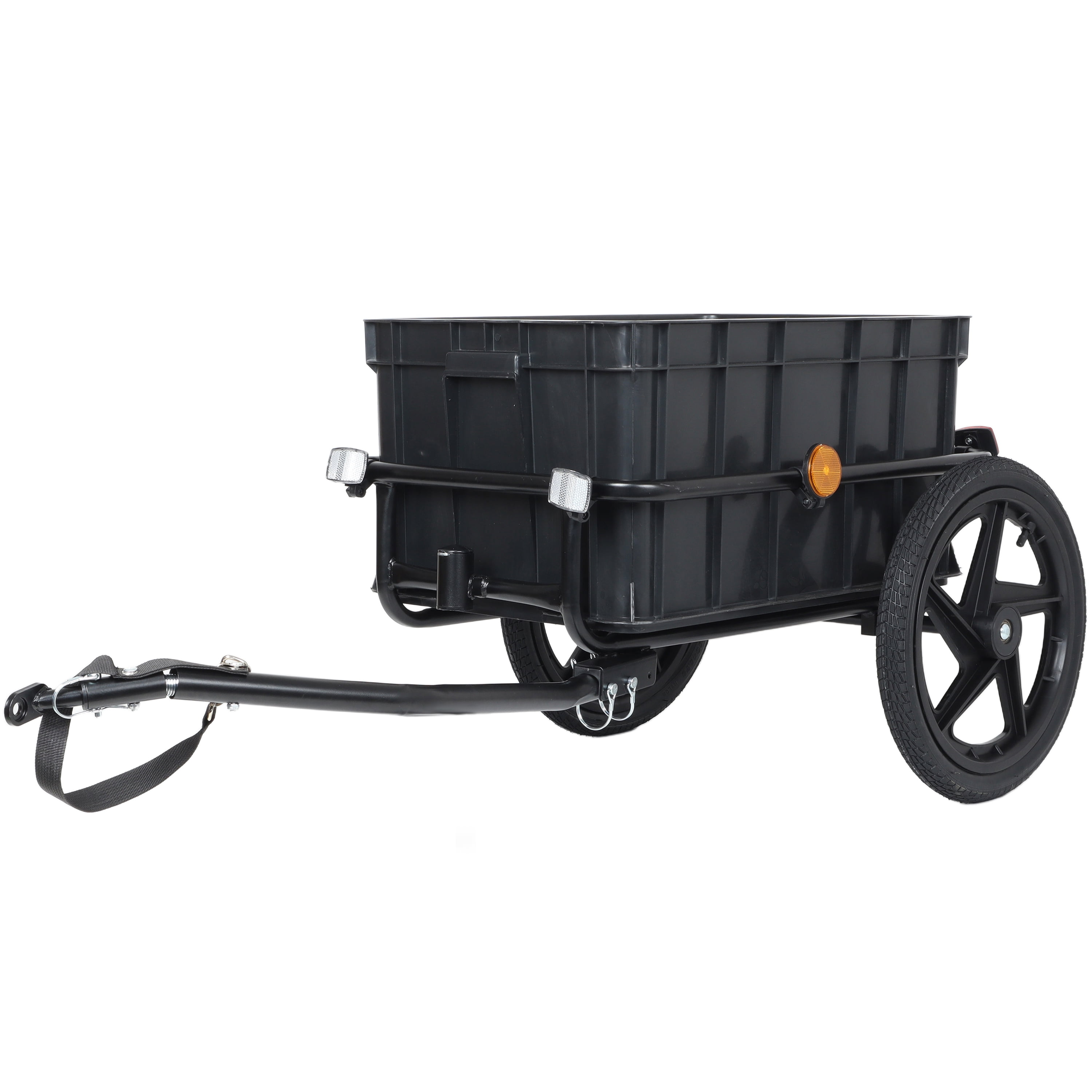 2-in-1 Bike Cargo Trailer Pushcart, Bicycle Trailer with Removable Box and Waterproof Cover, Black, Pushcart Stroller with Tow Hitch and Removable Handlebar, Black