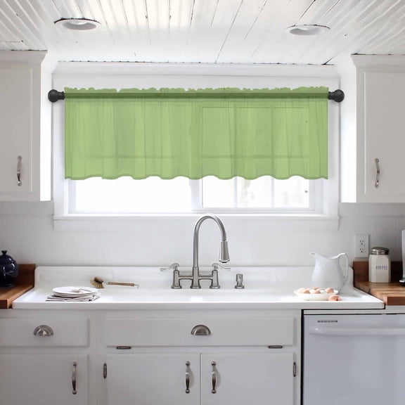 Green Valance Curtains for Kitchen/Living Room/Bathroom/Bedroom Window, Solid Color Simple Abstract Fashion Light Color Rod Pocket Small Topper Half Short Window Curtains Voile Sheer Scarf 42"x18"