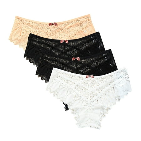 HAiming 4PC Plus Size Underwear for Womens Lingerie G-String Lace Briefs T String Thongs Knick Breathable Panties