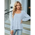 thumbnail image 6 of Womens Long Sleeve Ribbed Knit Tops Loose Fit Soft Plain Basic Square Neck Casual Knitwear Sweater Blouses Light Blue L, 6 of 8