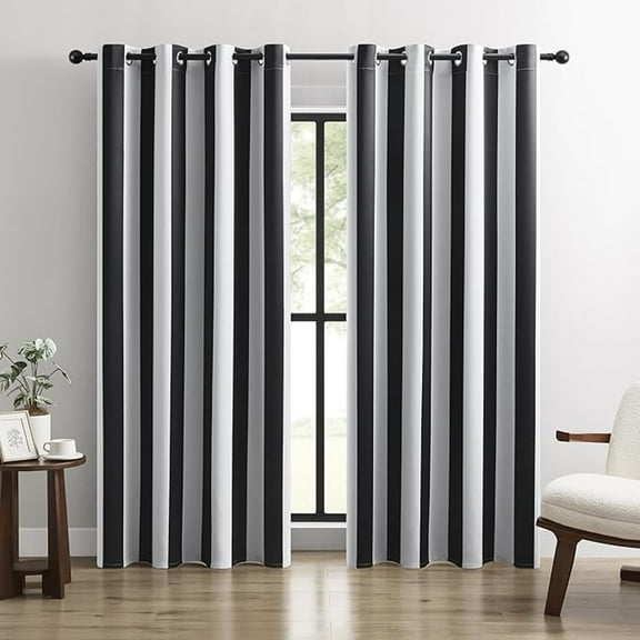 100% Blackout Curtains – Classic Black And White Stripe Curtains, Thermal Insulated, Nosie Reduce, Perfect For Bedroom And Living Room 42"W x 108"L (Pack of 2)