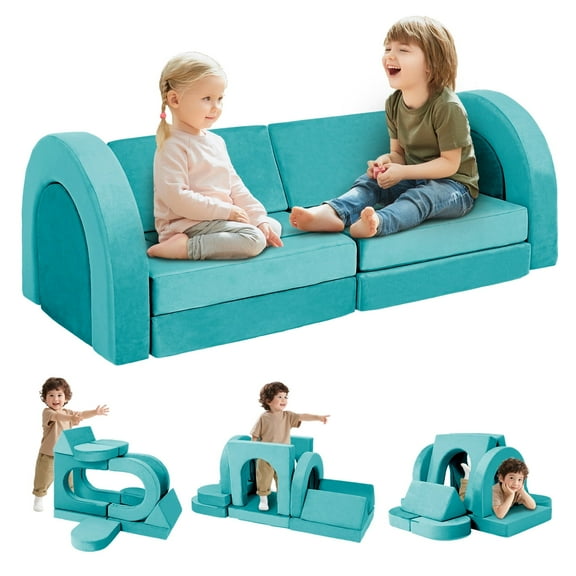 FKS LIFE Kids Modular Play Couch Toddler Couch Child Sectional Sofa for Playroom Bedroom for Boys and Girls ( 12pcs, Cyan)