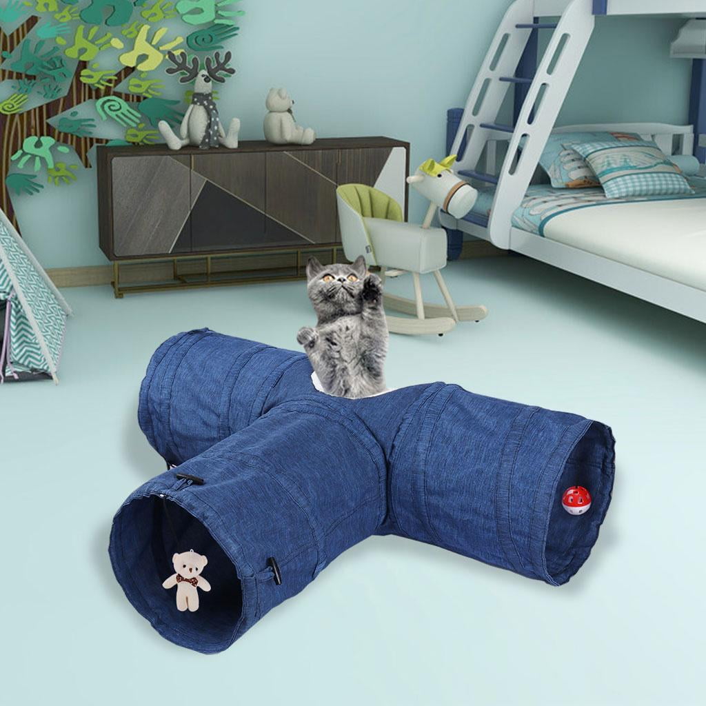 Cat Tunnels for , Tunnel Tube Cat Toys Collapsible, cat Interactive Toy Bed with Ball for Cat Kitten - Blue