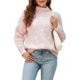 thumbnail image 1 of Suéter de Punto Holgado con Cuello Alto y Corazón para Mujer, Larga, Ideal para Otoño e Invierno Rosa S, 1 of 10
