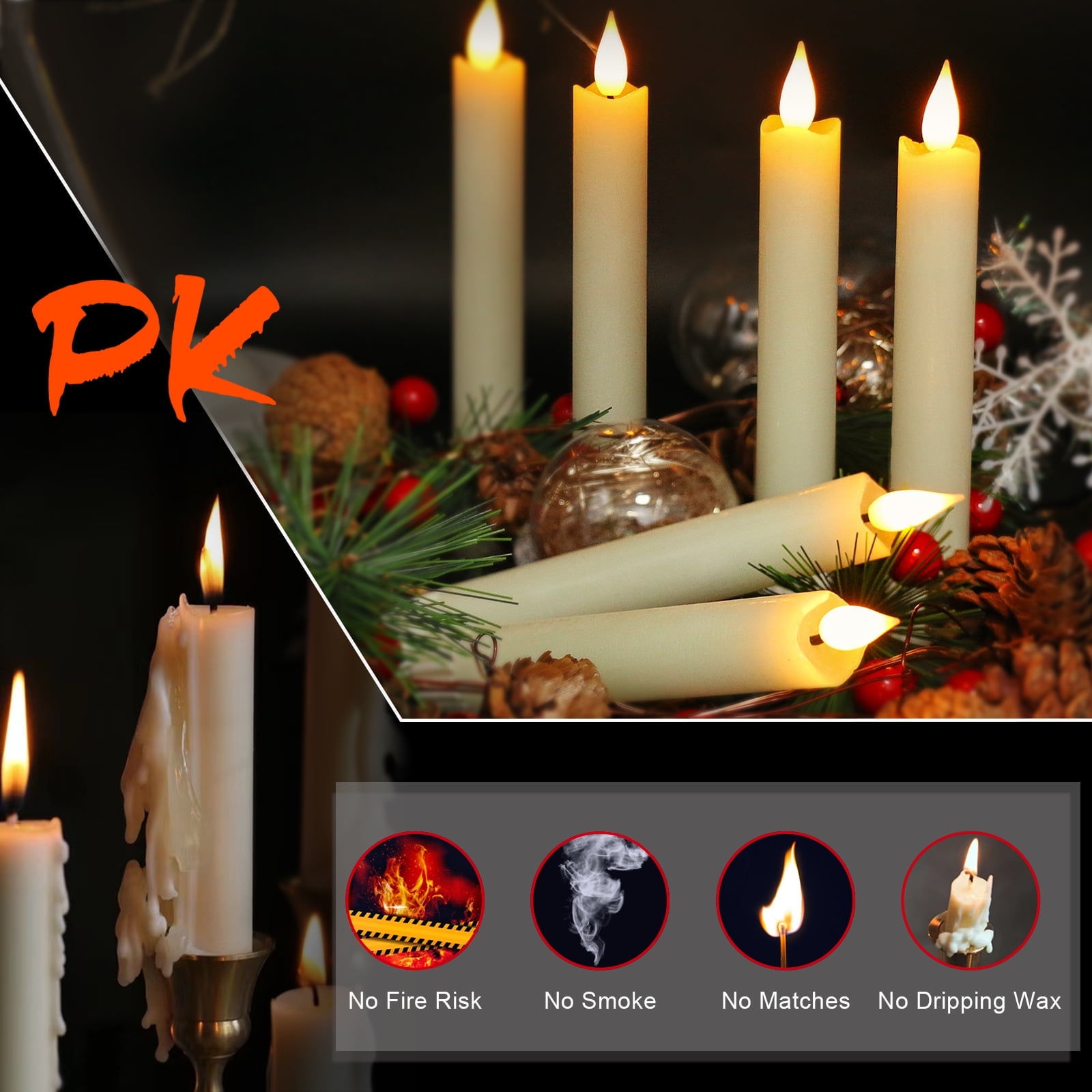 PChero 6Pack Real Wax Flameless Taper Candles with Remote Timer, 6.4inch Battery Operated Taper Candles, Ivory LED Flameless Candlesticks for Fireplace Xmas Halloween Party Home Decor