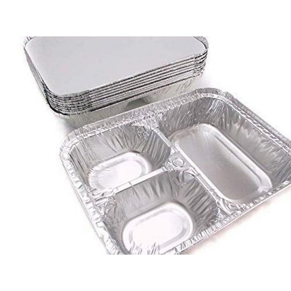 Disposable Aluminum 3 Compartment T.V Dinner Trays with Board Lid #210L (50)