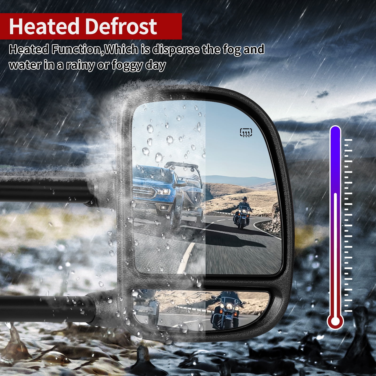 LEDKINGDOMUS Pair Black Power Heated Towing Mirrors for 1999-2007 Ford F250/F350/F450/F550 Super Duty & 2001-2005 Excursion, Manual Folding Telescoping with Convex Lens