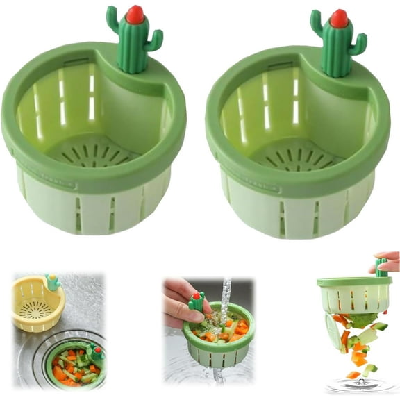 Cactus Kitchen Sink Drain Strainer, Press Automatic Dumping Basket, Multi-Functional Home Use Cactus Sink Draining Basket Filter Net Lifting Basket, Self-Cleaning Kitchen Sink Strainer