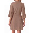 thumbnail image 4 of Women's Waffle Knit Robe 3/4 Sleeve V Neck Knee Length Wrap with Adjustable Waist Belt Dark Khaki 2XL, 4 of 4