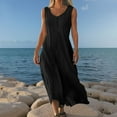 thumbnail image 5 of Mohiass Cotton Linen Dresses for Women 2025 Summer Casual V Neck Sleeveless Maxi Dress Flowy Beach Vacation Travel Dress Black L, 5 of 7
