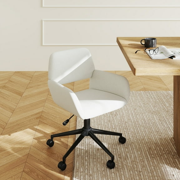 Homy Casa Adjustable Task Chair, Swivel Office Chair with Ergonomic Backrest Upholstery, Beige