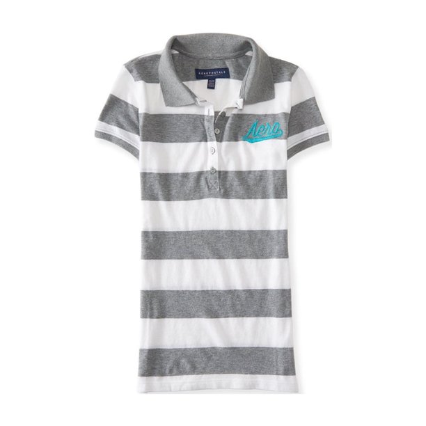 Aeropostale - Polo con logo a rayas para mujer, gris, pequeño Aeropostale Polo