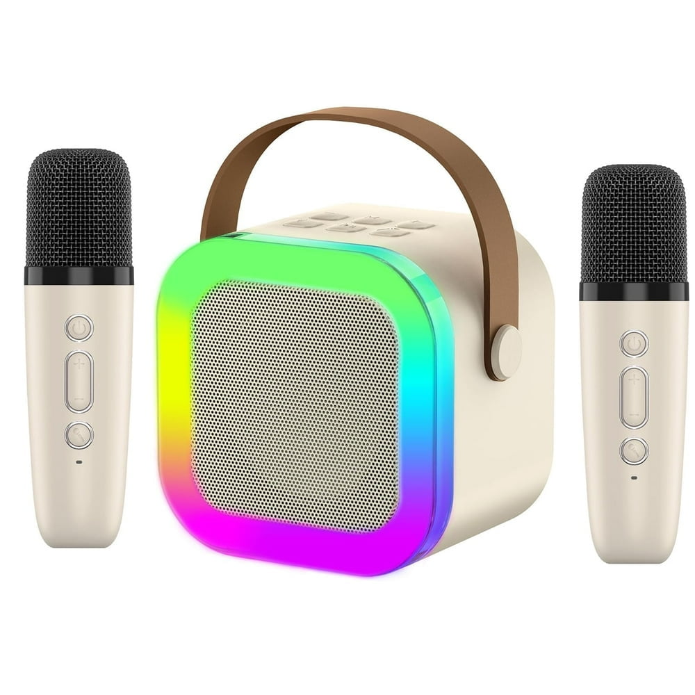 Machine Karaoké Portable Pour Enfants 4-12 Ans - 2 Microphones Sans Fil, Lumières LED, Bluetooth - Cadeau Musical Amusant