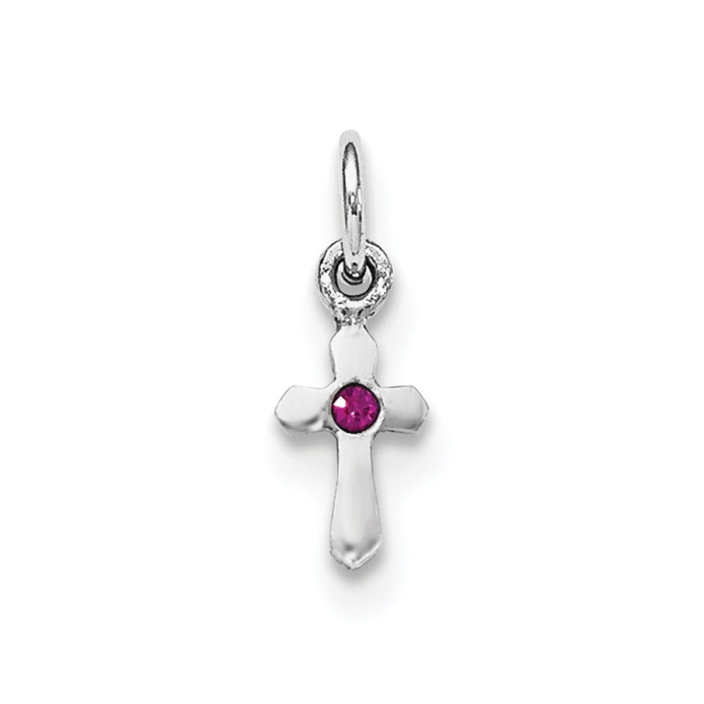 Jewel Tie Sterling Silver RH Plated Childs Preciosca Crystal July Cross Pendant