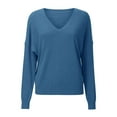 thumbnail image 4 of Fall Womens Sweater Solid Long Sleeve V Neck Fuzzy Knitted Casual Jumper Top Dark Blue, 4 of 4