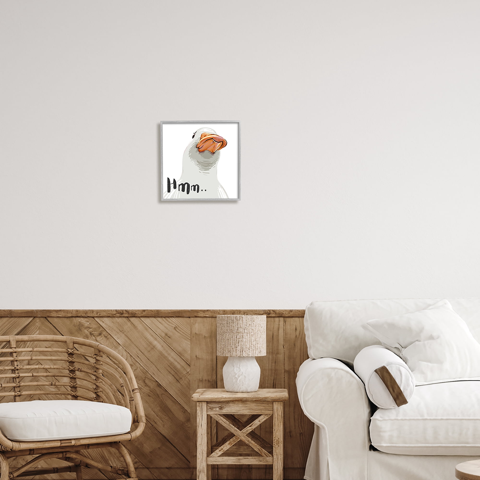 Stupell Industries Hmm.. Funny Duck Thinking Face Animals & Insects Painting Gray Framed Art Print Wall Art