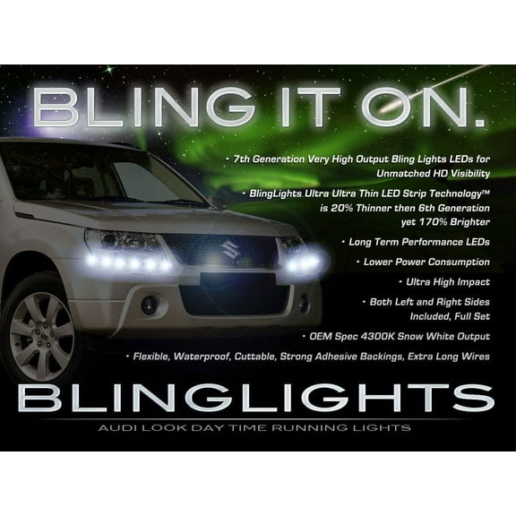 Suzuki Grand Vitara LED DRL Light Strips for Headlamps Headlights Head Lamps Day Time Running Lights