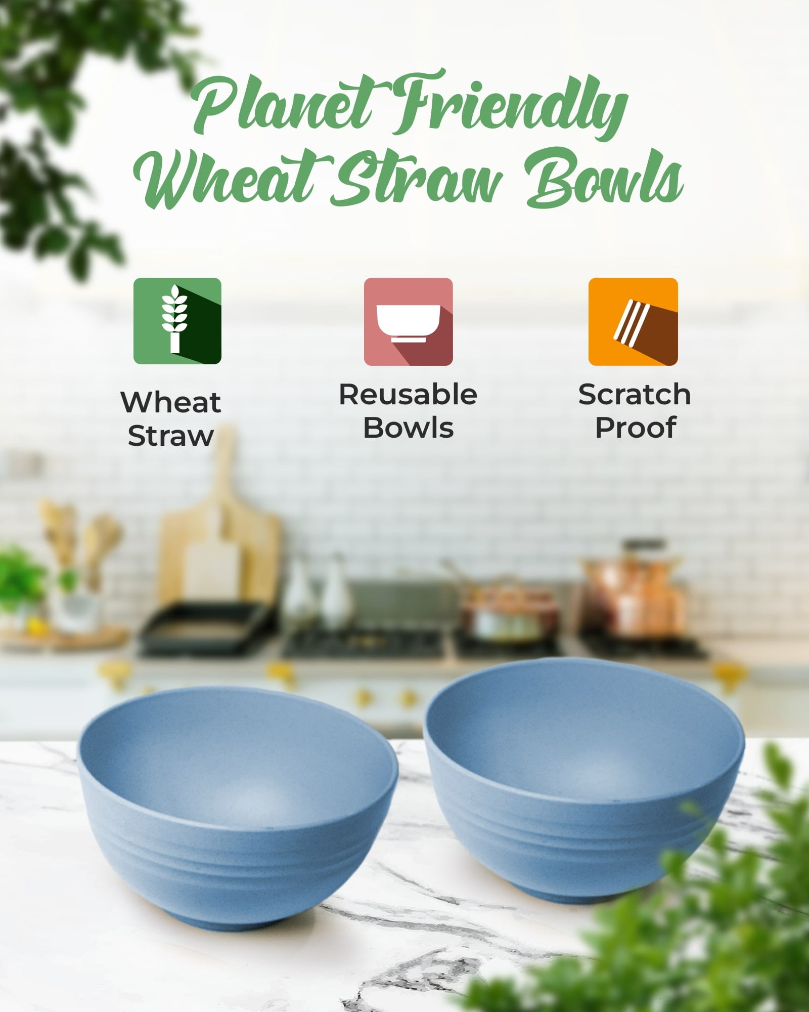 Wheat Straw Bowls Set of 4 - Large Unbreakable Cereal Bowls - Microwave  Safe Bowls for Kitchen - Dishwasher Safe Reusable Big Bowls for Eating  Soup