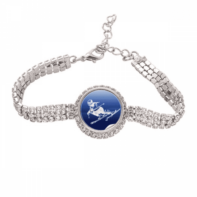 Winter Sport Skiing Retro Pattern Illustration Tennis Chain Anklet Bracelet Diamond Jewelry