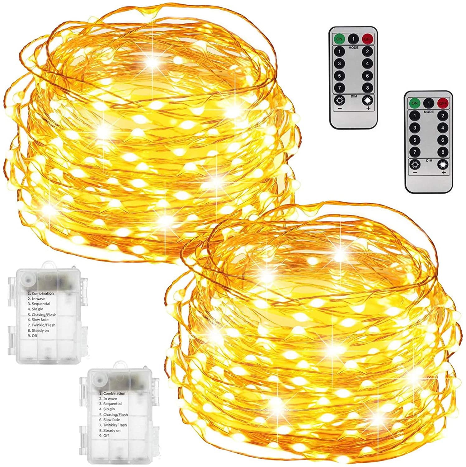 Bedroom String Lights [Set of 2] 10M 100LED Mini Battery Operated LED ...