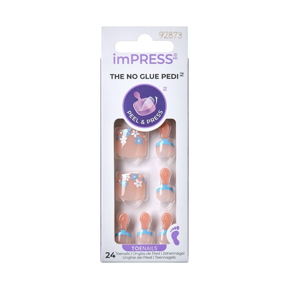 KISS imPRESS No Glue Needed Press On Nails, Design, Paradise Ticket, Beige, Short Squoval, 24 Count