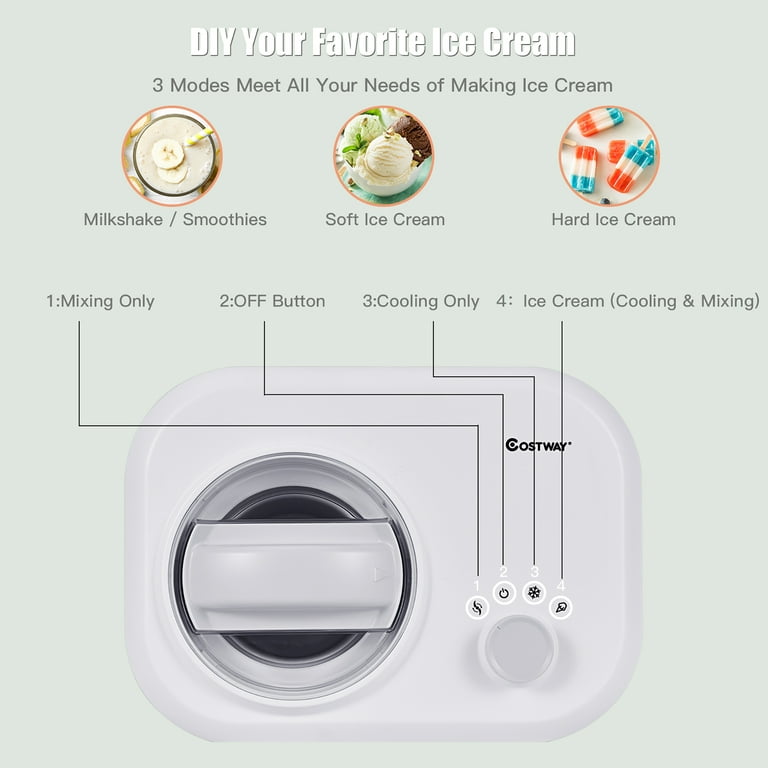 Costway Ice Cream Maker 1.1 QT Automatic Frozen Dessert Machine w/ Spoon  White 