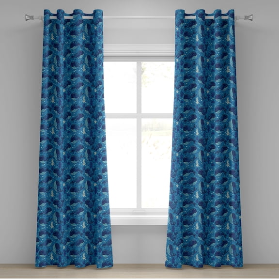 Ambesonne Whale Grommet Curtain, Aquatic Themed Design, 50" x 72", Navy Blue Dark Blue
