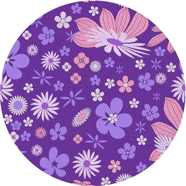 Ahgly Tapis Rond Lavable en Machine Intérieur Transitionnel Heliotrope Violet, 3 Pieds Rond