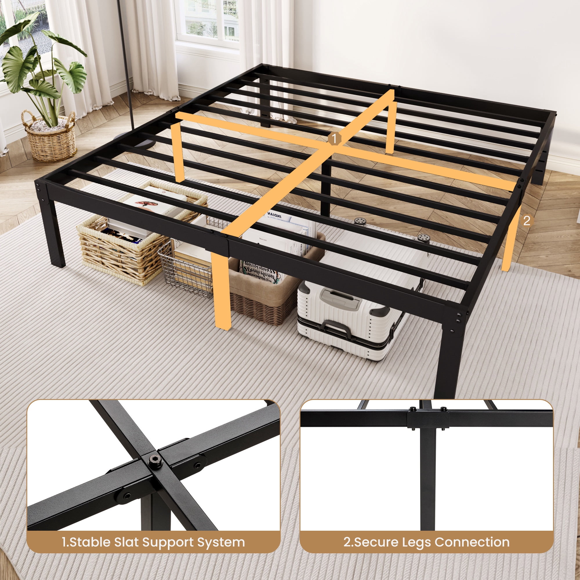 Merrland 12 Inch King Size Metal Platform Bed Frame, Heavy-Duty, Under-Bed Storage Space, Easy Assembly, Headboard Compatible, Black