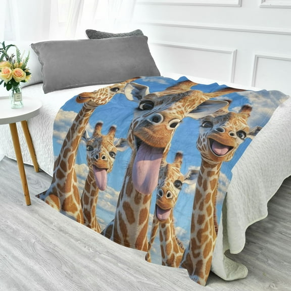 70x55 Inches Glow in The Dark Blanket Cozy Throw Camping Blankets for Home and Outdoor Use A Group Of Giraffes