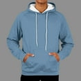 thumbnail image 6 of gbyLJF Mens Long Sleeve Hoodie Fleece Lined Solid Color Hooded Sweatshirts Round Neck Drawstring Pullover Tops with Pockets, 6 of 9