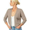 thumbnail image 5 of URBAN DAIZY Women's Classic 3/4 Sleeve Crop Bolero Cardigan Open Front Cropped Shrugs Knit Sweater A09_620 Camel XL, 5 of 7