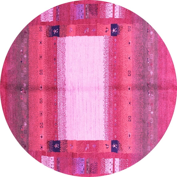 Ahgly Company Indoor Round Abstract Pink Contemporary Area Rugs, 4' Round
